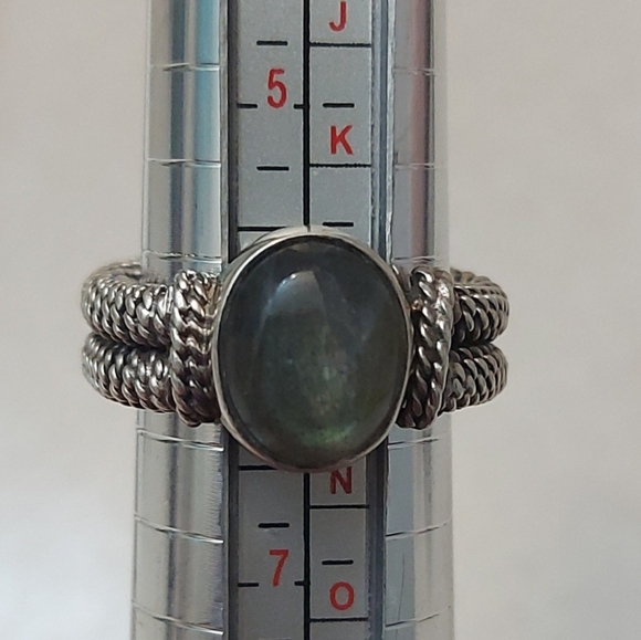 Labradorite Oxidized Rope Ring, High Quality 925 Silver - Picture 9 of 9